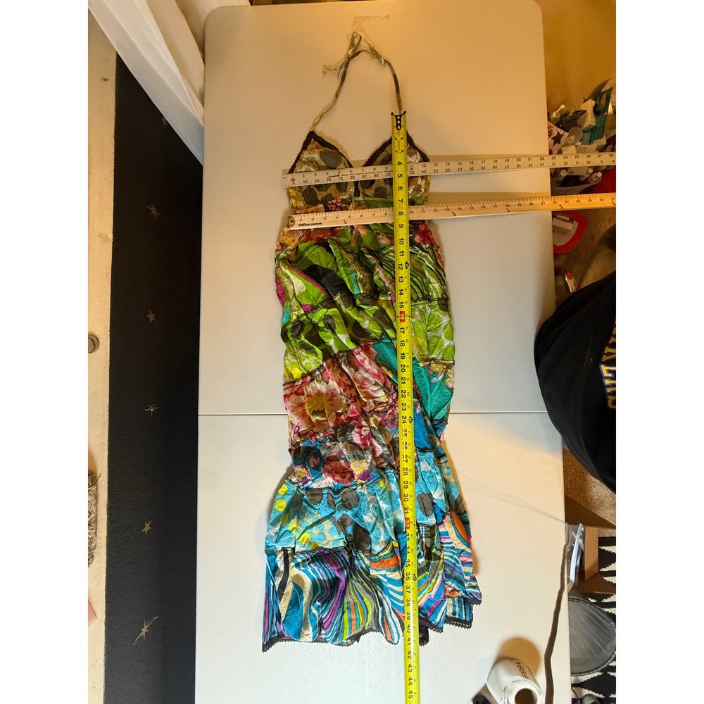 Boho Patchwork Floral Tiered Maxi Dress Halter Neck Multi-Color Summer Festival - Picture 5 of 6